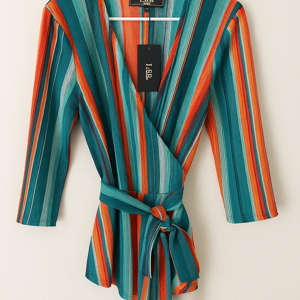 L&B Multicolor Striped Wrap Top NWT boutique find – gorgeous color combo!”